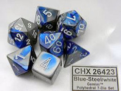 CHX 26423 Blue-Steel/white Gemini Polyhedral 7-Dice Set